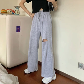 Femei Seturi de Gauri Solide de Agrement Chic Destinate Culturilor Topuri Elastic Talie Pantaloni Largi de Hip-hop Harajuku Simplu Stil coreean Nou la Modă