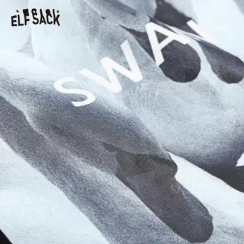 ELFSACK Black Swan Print Casual, O Linie Supradimensionat Rochii Femei de Vară 2020 ELF Epocă fără Mâneci Alb-coreean de sex Feminin Rochie de zi cu Zi