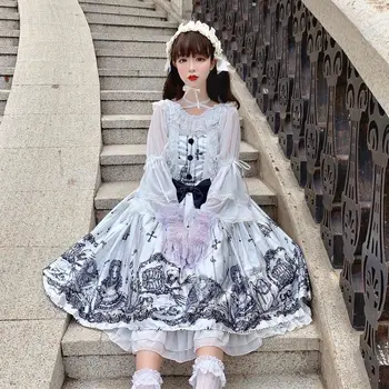 Stil gotic lolita rochie vintage din dantela bowknot kawaii rochie de imprimare gothic lolita jsk fără mâneci rochie victoriană loli cosplay