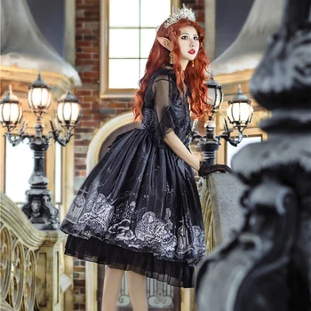 Stil gotic lolita rochie vintage din dantela bowknot kawaii rochie de imprimare gothic lolita jsk fără mâneci rochie victoriană loli cosplay
