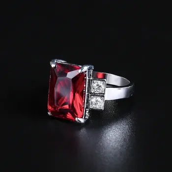 Bijuterii De Lux De Moda Pătrat Roșu Stras Inele De Argint De Epocă Culoare Mozaic Cristal Inel Pentru Femei, Cadou De Nunta