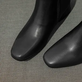 QUTAA 2021 Genunchi Ridicat Cizme pentru Femei din Piele PU cu Fermoar Pantofi Femei Toamna Iarna Deget de la picior Pătrat Concis Cizme Lungi de Dimensiuni Mari 34-43