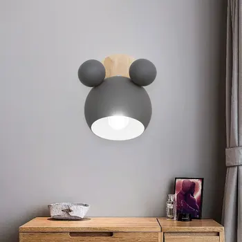 Creative Mickey Lemn Simplu perete de lumină de Lectură Dormitor Patul de Iluminat studiul camera Copiilor lampă de perete