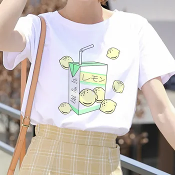 Desene animate Suc de Piersici Japanses Estetice Grunge tricou Femei Harajuku Kawaii Drăguț Roz Casual de Vara Tumblr Tinuta de Moda Topuri