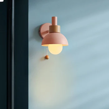 Noptiera LED lampă de perete cu intrerupator Nordic moderne E27 110V 220V fier și lemn tranșee lumini pentru camera de zi dormitor bucatarie scari
