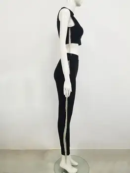 Femei Toamna Sexy rochie fără Mâneci Negru Ciucure de Cristal Stralucitoare Două Piese Bandaj Set 2020 Celebritate Designer de Moda pentru Femei Set