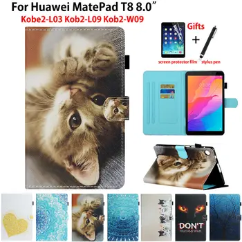 Pentru Huawei MatePad T8 8.0 Caz Acoperire KOB2-W09 KOB2-L09 Kobe2-L03 Coque Funda Tableta de Moda Cat Flip Stand Piele Shell +Cadou