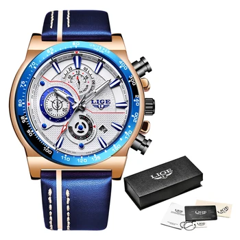 Relogio Masculino 2019 LIGE Albastru Ceas de mana Barbati, Ceasuri de Top de Brand de Lux din Piele Sport Cuarț Ceas Barbati Cronograf rezistent la apa