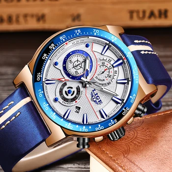 Relogio Masculino 2019 LIGE Albastru Ceas de mana Barbati, Ceasuri de Top de Brand de Lux din Piele Sport Cuarț Ceas Barbati Cronograf rezistent la apa
