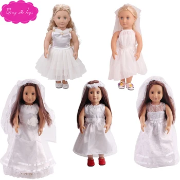 18 inch Fete papusa rochie albă Delicată dantelă rochie de mireasa + eșarfă American haine nou-nascuti jucarii pentru Copii se potrivesc 43 cm baby dolls c86