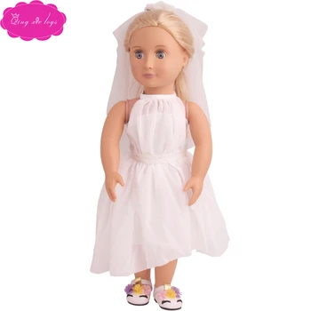 18 inch Fete papusa rochie albă Delicată dantelă rochie de mireasa + eșarfă American haine nou-nascuti jucarii pentru Copii se potrivesc 43 cm baby dolls c86