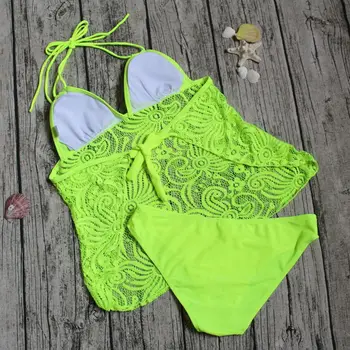 Halter Două Piese Tankini Plus Dimensiune Costume De Baie Femei Brazilian Push-Up Fara Spate De Costume De Baie 2020 Lace Mesh Bikini Dimensiuni Mari BathingSuit