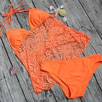 Halter Două Piese Tankini Plus Dimensiune Costume De Baie Femei Brazilian Push-Up Fara Spate De Costume De Baie 2020 Lace Mesh Bikini Dimensiuni Mari BathingSuit