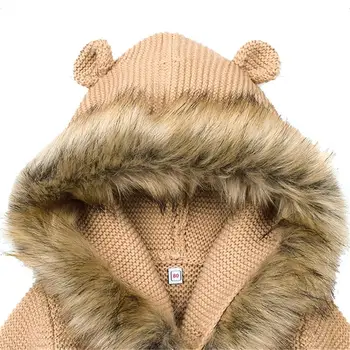 Urs Drăguț Urechi La Modă Tricotate Haine Pentru Copii Guler De Blană Baby Maneca Lunga Pulover Cu Gluga Cardigan Pulover