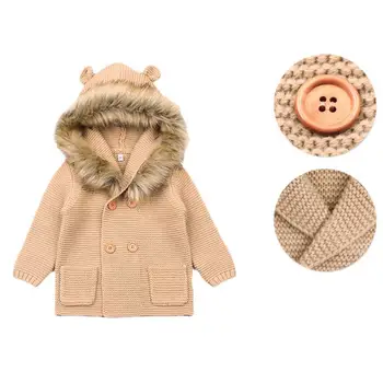 Urs Drăguț Urechi La Modă Tricotate Haine Pentru Copii Guler De Blană Baby Maneca Lunga Pulover Cu Gluga Cardigan Pulover