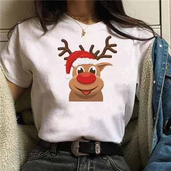 Crăciun Minunat Cerb Femei Tricouri Drăguț Tricou Kawaii Estetice Moș Crăciun Model De Imprimare Topuri Haine De Epocă Sus