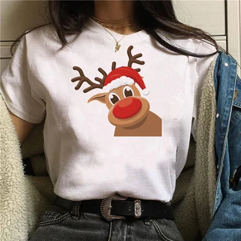 Crăciun Minunat Cerb Femei Tricouri Drăguț Tricou Kawaii Estetice Moș Crăciun Model De Imprimare Topuri Haine De Epocă Sus