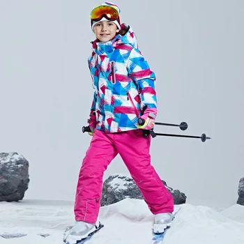 Copiii Termică de Schi Costum Impermeabil Pantaloni+Jacheta Baiat Fata Sporturi de Iarnă Windproof calitatea Copil de Schi și snowboard 2 buc se Potriveste