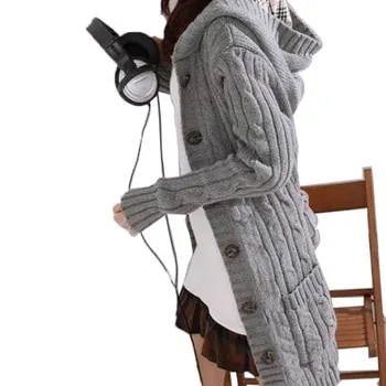 Tricotate Cardigan cu gluga Trenci Haine Uza Răsucite Pulover Crosetat cu Pălărie de Curea Single-Breasted cu Maneca Lunga Jachetă Topuri