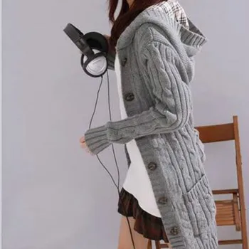 Tricotate Cardigan cu gluga Trenci Haine Uza Răsucite Pulover Crosetat cu Pălărie de Curea Single-Breasted cu Maneca Lunga Jachetă Topuri