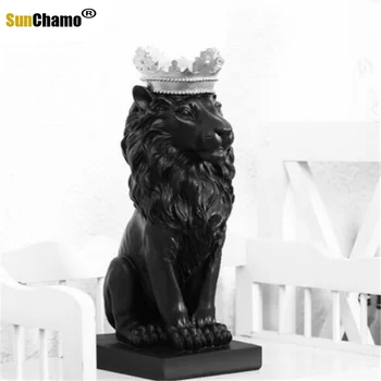 Noua Creație Modernă Coroana de Aur Negru Statuia Leului de Animale Sculptură Figurine, pentru Decoratiuni de Acasă Mansarda Ornamente Cadouri