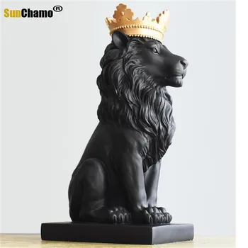 Noua Creație Modernă Coroana de Aur Negru Statuia Leului de Animale Sculptură Figurine, pentru Decoratiuni de Acasă Mansarda Ornamente Cadouri