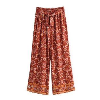 Hirigin Femei Boem print floral pantaloni largi picior Doamnelor Largi Casual Vintage Înaltă Talie pantaloni Lungi