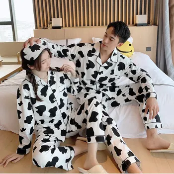 Harajuku Vaca de Imprimare Femei Pijamas Maneca Lunga, Pantaloni Lungi Confortabil Homewear Iubitor Cuplu 2 bucata Set de Pijamale Costum Petrecere