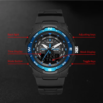 SMAEL Bărbați Ceas Sport Quartz Digital cu Led-uri Impermeabil Electronice Casual Bărbați Ceasuri de Timp Dual Display Cronograf Ceasuri de mana