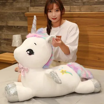 30~80cm Gigant Unicorn de Pluș, Jucării Umplute de Animale Cal Perna pentru Fata Sequin Corn Papusa Moale Pat Acasă Decor Iubitor de Cadou de Ziua de nastere