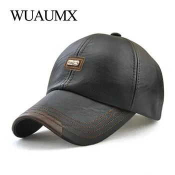 Wuaumx Brand Toamna Iarna din Piele PU Șepci de Baseball Pentru Bărbați Tata Pălărie Neagră Os Snapback Hip Hop Cap Reglabil Casquette gorras