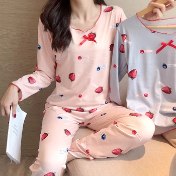 Primavara-Vara Casual Homewear de sex Feminin Pijamale poliester Liber Pijamale Femei Complet Set de Pijama cu Maneca Lunga Talie Elastic Pijama