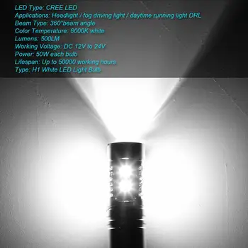 2 buc H1/H3 LED Bec Far Impermeabil Super Luminoase Lumina de Ceață care Rulează Lumina Alba 6000K