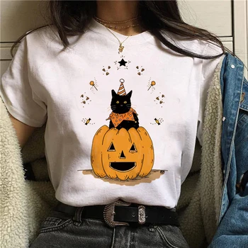 Pisica drăguț Dovleac Vrăjitoare boo echipaj de imprimare tricou femei Halloween cadou vogue grafic tricou femme harajuku kawaii femeie t-shirt