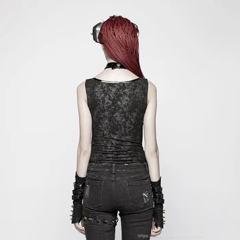 PUNK RAVE Noi Gotic Post Apocaliptic Femei Negru rochie fără Mâneci Rezervor de Top Punk de Moda Casual pentru Femei Vesta cu Guler se Acoperă cu O-ring
