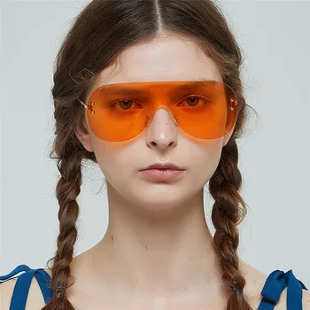 Moda Supradimensionate Siamezi fără ramă de ochelari de Soare Barbati Femei Designer de Brand Nou O Bucată Mare Broasca Cadru Oglindă Ochelari Ochelari UV400