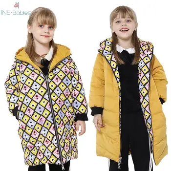 Copii de iarnă de Bumbac Căptușit Haine copii haine de fata Îngroșat galben ușor de Purtat pe ambele părți Fata Jacheta cu Gluga Coat2020