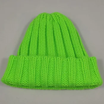 Femei de moda Căciulă de Iarnă Pălării Tricot Simplu Capac SCURT pentru Bărbați Luminoase Colorate de Neon Portocaliu Neon Verde