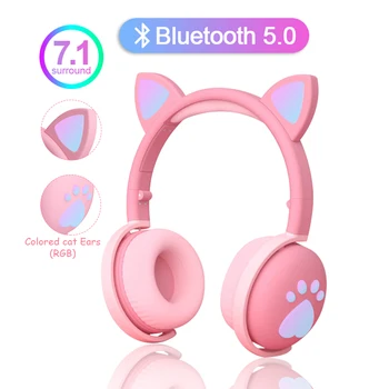 Copii drăguț de Căști fără Fir, căști de lumină LED de Pisică Ureche Pisica Laba Fete Cadou setul cu Cască Bluetooth HIFI Stereo Bass Cu Microhpone