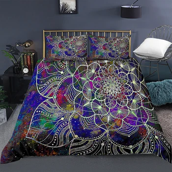3D Digital Psihedelice Etnice Indian Flori Set de lenjerie de Pat Mandala Carpetă Acopere Boem Mângâietor Cuverturi de pat Pat Set Decor Dormitor