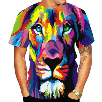 Animale amuzant 3D leu T-shirt pentru bărbați și femei de vară de imprimare 3d leu fată băiat tigru 3D top T-shirt