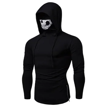 Tricou Barbati Stretch Fitness Om Ninja Hanorac cu Maneca Lunga T-shirt Masca Craniu