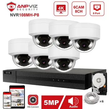 Hikvision OEM 8CH 4K NVR Anpviz 4/6/8pcs 5MP POE Camera IP de Securitate, Sistem Audio de Camera IP de Interior/Exterior de Supraveghere CCTV Kit
