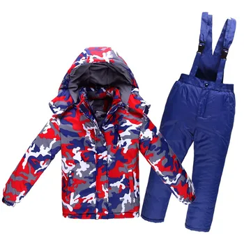 -30 de Camuflaj Copii de Zăpadă costum de sport în aer liber purta snowboarding Seturi Termic Cald Copiii de Schi sacou + salopete de Zăpadă gâfâi Băiat sau Fată