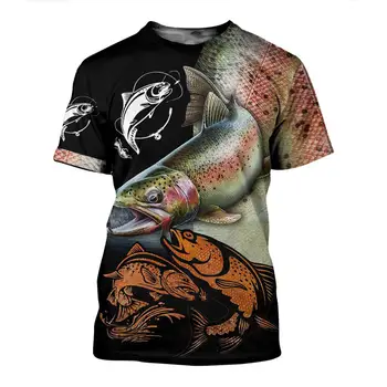 PLstar Cosmos Bas de Pescuit Păstrăv Fisher Animal Camo Casual Tricou Amuzant NewFashion 3DPrint Unisex Vara T-Shirt cu Maneci Scurte D4