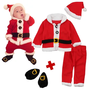 Copil nou-născut haine bebe copii fete si baieti haine de Crăciun roșu și alb petrecere costum, pălărie Moș Crăciun pălărie glisante 0-2 ani