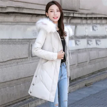 Haina de iarna pentru Femei Bej M-4XL Plus Dimensiune Hanorac cu Glugă de Blană 2019 Noua Moda coreeană Subțire de Buzunar Gros Caldura Jacheta Feminina LD1238