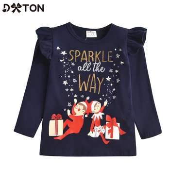 DXTON 2020 Crăciun Fete T-shirt cu Maneci Lungi pentru Copii de Iarnă Topuri Model de Scrisoare de Copii Tees Pentru Noul An de Bumbac Fete t-shirt