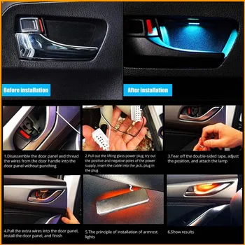 BeCar 4BUC Interior Masina Atmosferă de Lumină pentru Interior Auto Mânerul Ușii Mâner Decorativ Boluri de Lumină LED 6 Culori Decorative Lampa