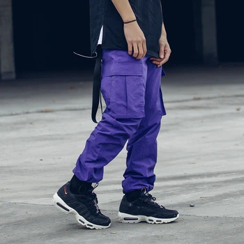 11 BYBB E ÎNTUNERIC Cargo Pant Barbati Streetwear Joggeri Violet Pantaloni Culoare Solidă 2019 Moda Pantaloni sex Masculin Violet Portocaliu DG139
